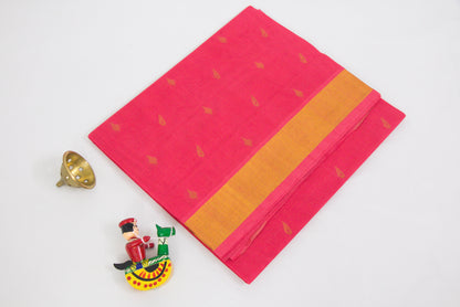 Venkatagiri Ikat Cotton Sarees with Pochampally Ikat border – Dark Pink - Bhutta design - 100% Cotton Sarees – Perfect for all occasions – P000247