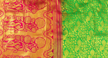 Dharmavaram Pattu Silk Saree – Art Silk -Big border – Kadiyal Kuttu – Zari brocade saree - P00111